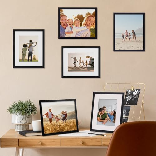 Fixwal 8x10 Picture Frame Set of 6 with Shatter Resistant Plastic Glass, Thin Border and Light Weight Photo Frames for Wal...
