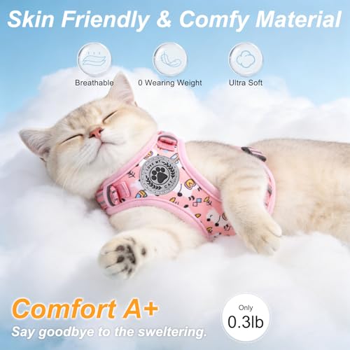 BEAUTYZOO Cat Harness, Escape Proof Cat Leash and Harness Set for Walking, Soft Breathable Vest Harness with Neck Adjustab...