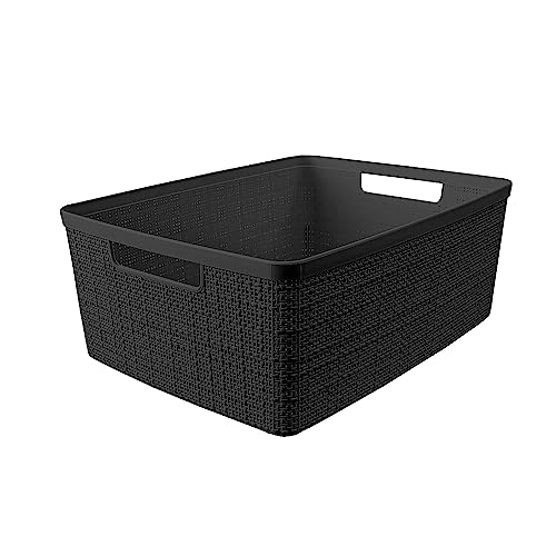 Curver Set of 6 Medium 12L Jute Decorative Plastic Organization and Storage Baskets - Perfect Bins for Home Office, Closet...