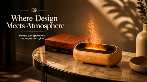 AquaAura Flame Effect Diffuser, 160ml Essential Oil Diffuser with Realistic Flame Mist, 7 LED Colors, Timer & Auto Shut-Of...