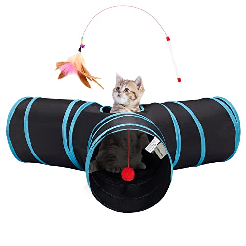 Tempcore Pet Cat Tunnel Tube Cat Toys 3 Way Collapsible, Tunnels for Indoor Cats，Kitty Bored Peek Hole Toy Ball Cat, Pupp...