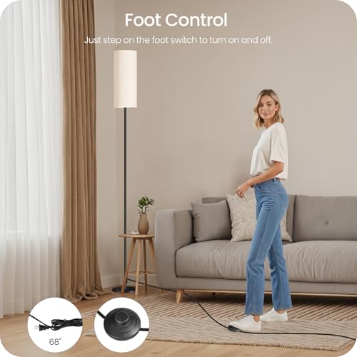 64.4” Dimmable Floor Lamp for Living Room with Remote and Foot Switch, Modern Standing Tall Lamp, Corner Floor Lamp for Be...