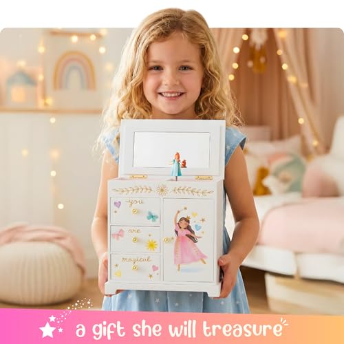 Giggle & Honey® Princess Musical Jewelry Box for Girls Kids Music Box with Drawers, Fairytale Gifts for Girls Birthday, Pr...