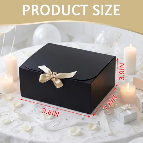 LWYMX 12 PCS Black Gift Boxes with Lids，9.8x7.8x3.9, Bridesmaid Proposal Box with Ribbon, Gift Boxes for Wedding, Christma...