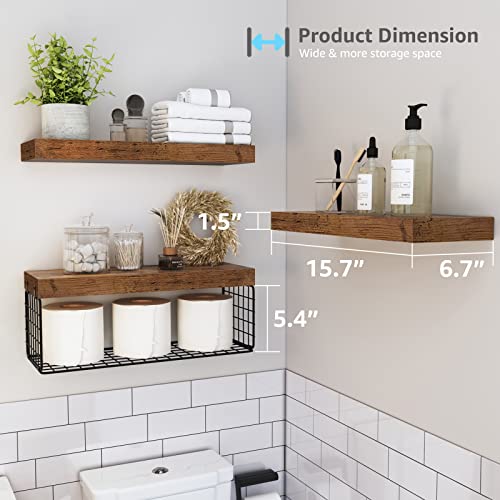 QEEIG Bathroom Shelves Over Toilet - Wall Mounted Floating Shelves Toilet Paper Storage Small Farmhouse Decor Shelf 16 inc...