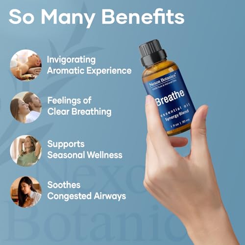 Breathe Essential Oil Blend 30 ml - Breath Sinus Relief with Menthol Oils - for Humidifiers, Diffusers, and Aromatherapy -...