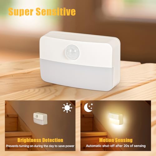 Guankai 8 Pack Motion Sensor Stair Light for Indoor, Battery Operated Closet Lights, Wireless Stick on Anywhere Hallway La...