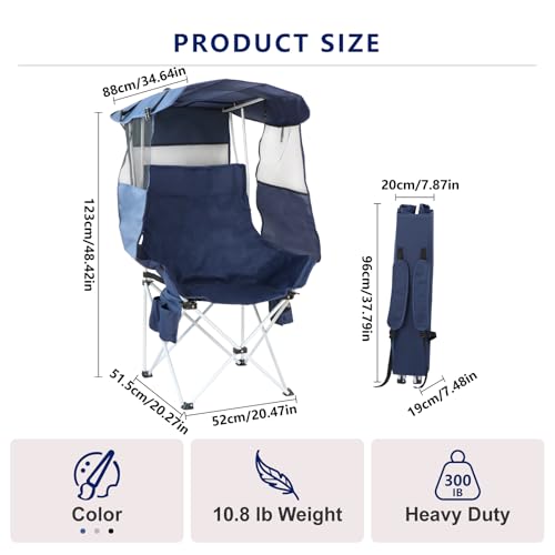 Folding Camping Chairs Canopy Outdoor: Sports Portable Beach Chair with Canopy-Lawn Beach Chairs with Umbrella for Adults-...