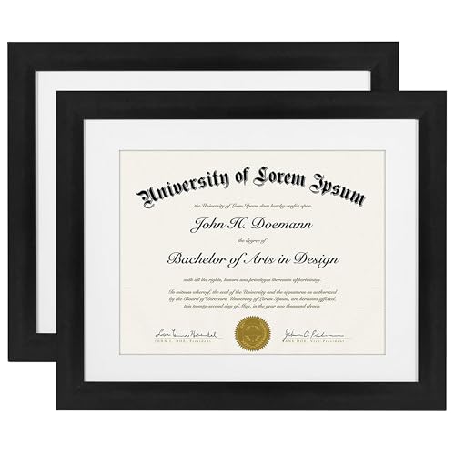 Americanflat 11x14 Diploma Frame with Shatter-Resistant Glass - Set of 2 - Use as 8.5x11 Frame with Mat or Display 11x14 D...
