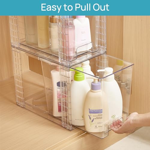 Vtopmart 4 Pack Clear Stackable Storage Drawers,9.7" High Plastic Organizers Bins for Skincare, Bathroom Supplies,Ideal fo...