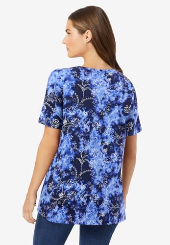 Woman Within Plus Size Perfect Printed Short-Sleeve Crewneck Tee