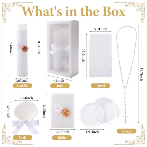 5 PCS Baptism Candle Set for Boys and Girls,Baptism Kit Catholic Candle,Towel,Shell,Rosary andBible for Baptismal Christen...