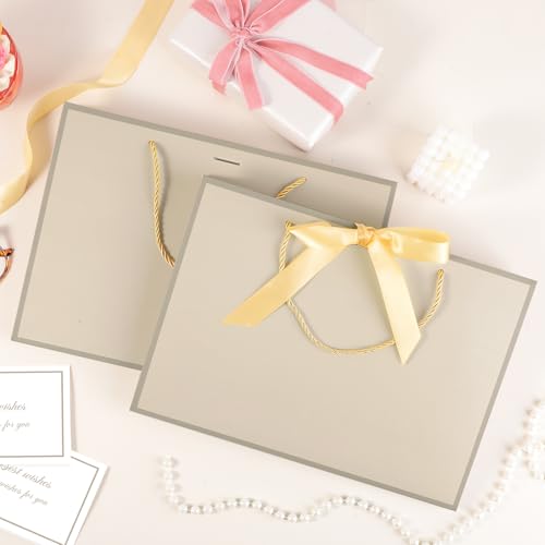 woric 2 Pcs Gift Bags with Handles, 14" Medium Gift Bag with 4 Tissue Paper & 2 Cards Gold Bag for Bridal Shower Wedding M...