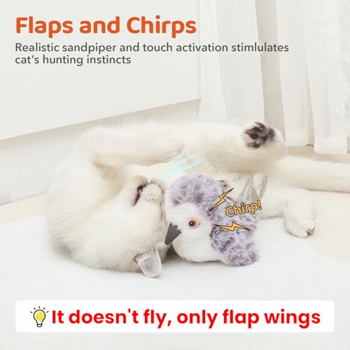 Potaroma Cat Toys Flapping Bird (No Flying), Lifelike Sandpiper Chirp Tweet, Rechargeable Touch Activated Kitten Toy Inter...
