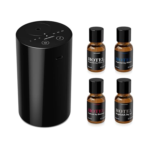 Airversa Waterless Essential Oil Diffuser Starter Kit with 4 x 10mL Hotel Scent Fragrance Oil, Battery Operated Mini Scent...