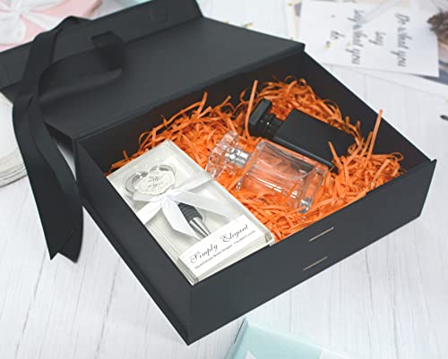 RUIFYRAY Black Luxury Magnetic Gift Box with Lid, Ribbons and Gift Bag, Medium Size-9.4x7x3 Inches, Great for Christmas, N...