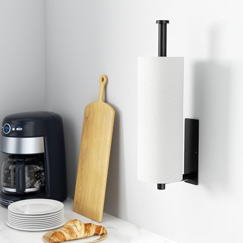 Paper Towel Holder - Self-Adhesive or Drilling, Matte Black Wall Mounted Rack - SUS304 Stainless Steel Kitchen Roll Dispen...
