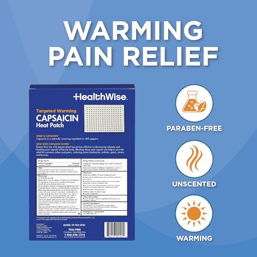 HealthWise Targeted Warming Capsaicin Heat Patch | Back & Large Areas | 20-Count | 5.25” x 7” | Topical Analgesic | Soothe...