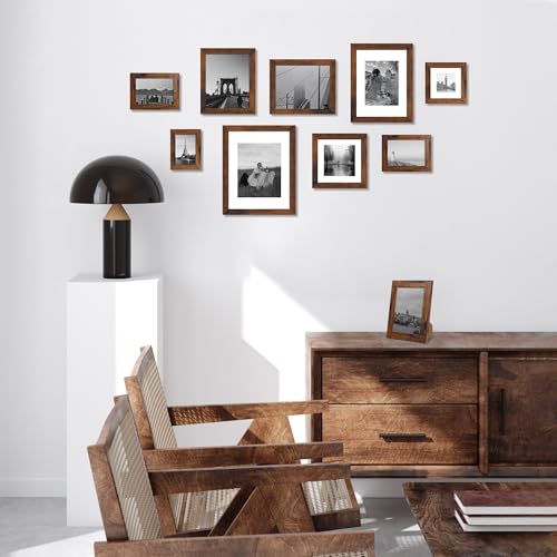 iRahmen 11x14 Picture Frame Set of 4 with Tempered Glass, Rustic Frame Display 8x10 Pictures with Mat or 11 x 14 Without M...