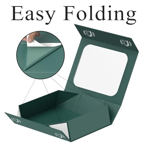 PSHVYM Large Gift Box with Window, 13.5x9x4.3 In Green Gift Box for Presents Magnetic Lids Collapsible for Bridesmaid Prop...