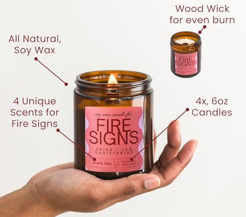Aries, Leo, Sagittarius Gifts for Women - Wood Wick Candles, 4 Pack Small Scented Candles Set for Women. 6oz Natural Soy W...