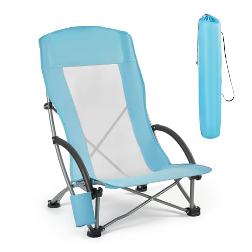 VEVOR Folding Beach Chair, High Back Camping Chairs for Adults, with Cup Pocket, Mesh Back, Carry Bag, Portable Extra Wide...