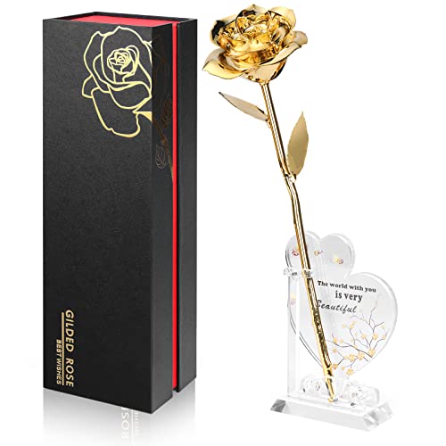 Anthonic Gold Dipped Rose Real 24K Gold Rose, Genuine One of a Kind Rose Hand Dipped in 24K Golden Roses Romantic Gifts fo...