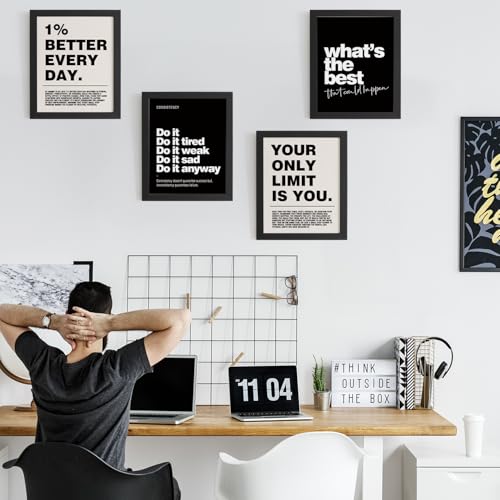 DSHFG Motivational Inspirational Office Wall Art Decor Prints Set of 4, Black Motivational Wall Decor Trendy Retro Posters...