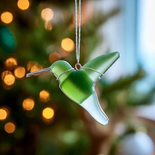 Sea Glass Birds Ornament Seaglass Cardinal Christmas Tree Hanging Ornament,Hummingbird Bluebird Red Bird Decorations Holid...