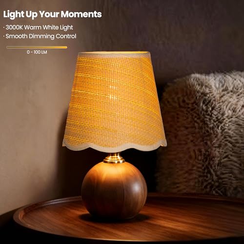 URLIGHTS 11.4" Modern Wooden Bedside Table Lamp, Small Nightstand Desk Lamp with Fabric Shade, Warm Ambient Light, Dimmabl...