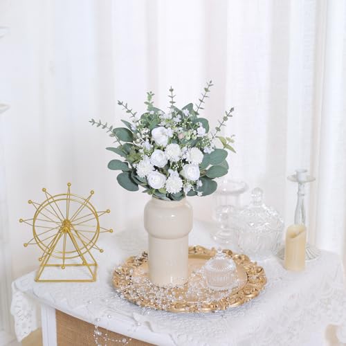 110 Pcs 7 Kinds Mixed Artificial Eucalyptus Stems and Faux Flowers,Fake Silver Dollar Eucalyptus Leaves Stems Bulk Real To...