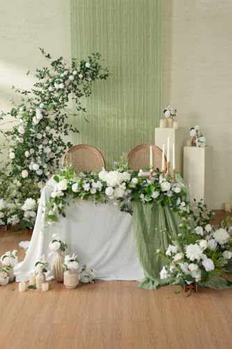 Ling's Moment Flower Garland - 6FT Eucalyptus & Rose - Sweetheart Table Decor for Wedding Reception, Artificial Floral Gar...