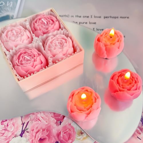 4-Pack Pink Scented Tea Lights, Flower-Shaped Beeswax Soy Wax Tealight Candles, Ideal for Relaxation, Spa, and Gifts