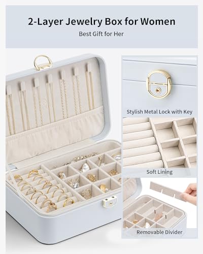 Vlando Jewelry Box Organizer for Women Girl,Lockable Jewelry Case Boxes with 2 Layers,Earrings Necklace,Rings Storage,Gift...