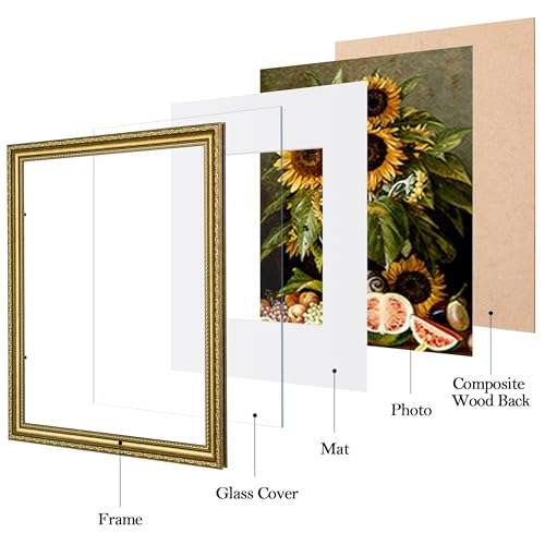 eletecpro 11x14 Picture Frames Set of 4, Vintage Photo Frame with Glass Cover, Gold Frames 11 x 14 Display 8x10 Photo with...