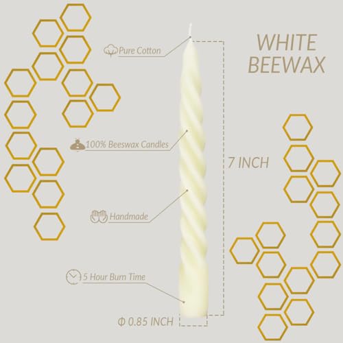 Beeswax Taper Candles Set of 4,Spiral Taper Candle Dripless Short Candle Sticks for Dinner Wedding Party Christmas Home De...