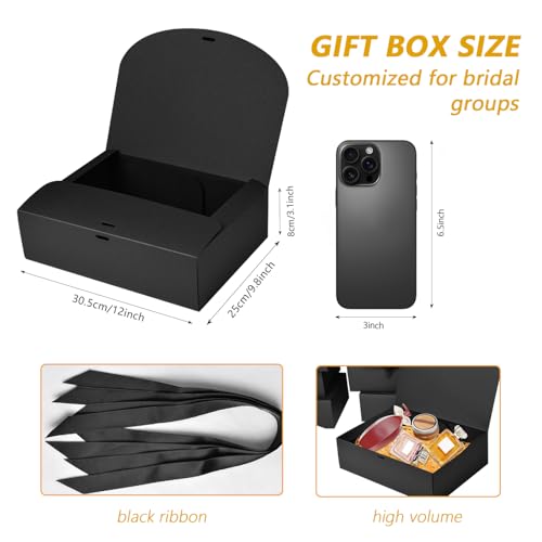 WLUSEAXI 12Pack Black Gift Boxes with Lids, 12×9.8×3.1 Inch Groomsmen Proposal Box, Luxury Black Gift Box with Ribbon for ...