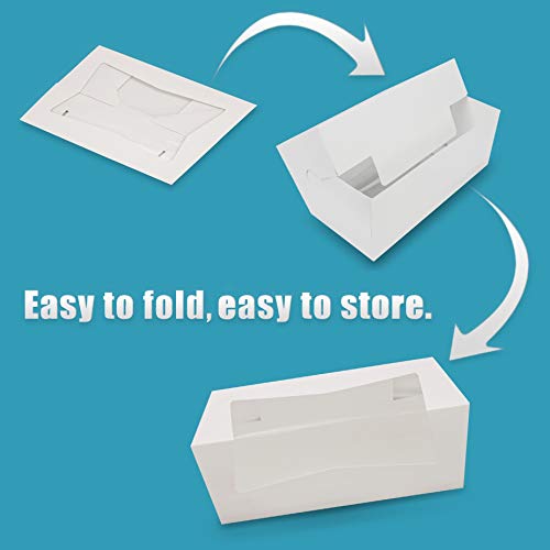 Fit Meal Prep 25 Pack 9 x 4 x 3.5 Inches White Bakery Boxes with Window, Auto-Popup Cardboard Gift Packaging and Baking Co...