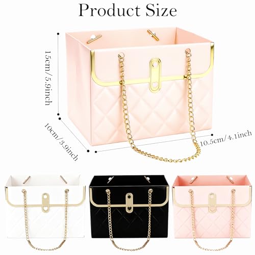Flower Paper Gift Box, 4PCS Bouquet Storage Bucket Paper Flower Handbag Boxes with Metal Chain Flower Bags for Bouquets Mo...