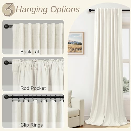 100% Blackout Curtains 84 Inch Length 2 Panels Set Neutral Boho Linen Farmhouse for Bedroom Windows Living Room Darkening ...