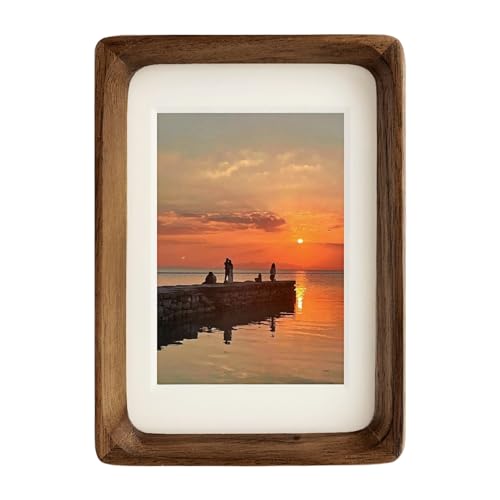 FLECHAZO 6x8 Picture Frame Wood with 5x7 Mat, Natural Solid Walnut Wooden 6 by 8 Photo Frames for Tabletop or Wall Mountin...