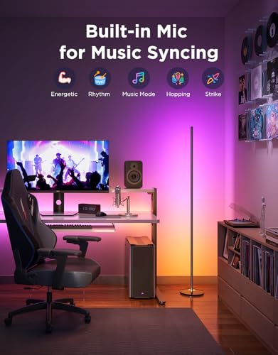 Govee RGBIC Floor Lamp Basic, 1000lm LED Corner Lamp Compatible with SmartThings, Alexa, and Matter, Modern Floor Lamp wit...