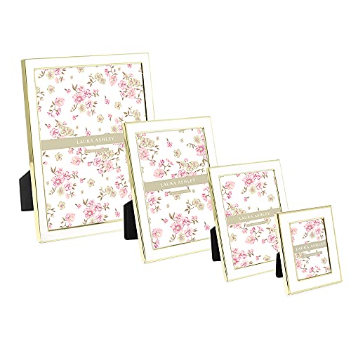 Laura Ashley 4x6 White Enamel Picture Frame, Gold Metal Edge with Easel, for Countertop, Counterspace, Tabletop Display, B...