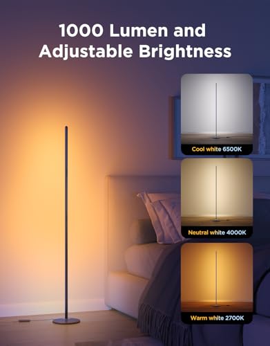 Govee RGBIC Floor Lamp Basic, 1000lm LED Corner Lamp Compatible with SmartThings, Alexa, and Matter, Modern Floor Lamp wit...