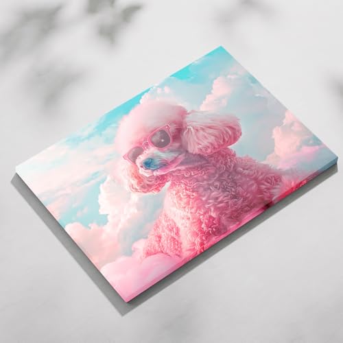 Eali88fa Poodles Dog and Pink Cloudy Sky printed canvas, a charming addition to any collection of gifts and keepsakes, is ...