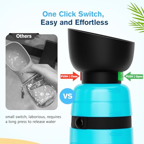 Pecute Upgraded 22 oz Dog Water Bottle with 5 oz Food Container, Portable Dog Travel Water Bottle Dispenser, Leakproof, BP...
