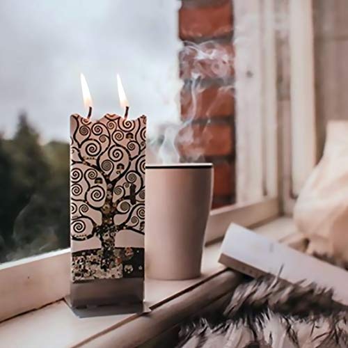 Flatyz Hand Painted Flat Candle - Gustav Klimt Tree of Life Artwork | Unscented, Dripless, Smokeless, Decorative | Unique ...