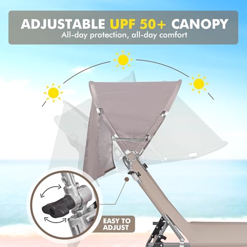 Tanning Chair with Sun Canopy Face Hole Softer Padded Adjustable Washable, Heavy Duty Layout Folding Lounge Chair for Adul...