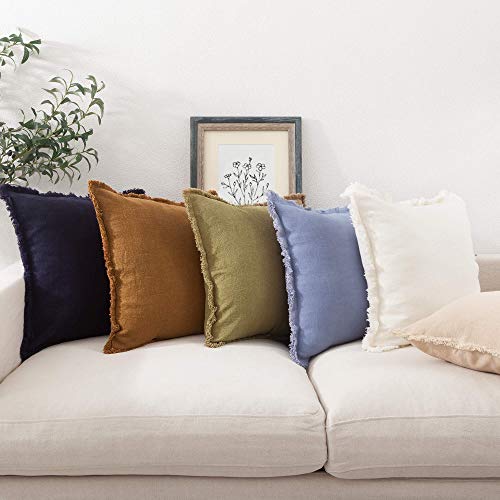 ATLINIA Linen Pillow Cover with Fringes Soft Solid Cushion Cover 20 x 20 Decorative Throw Pillow Cover for Couch Sofa Bed ...