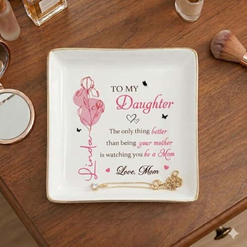 Pawfect House Gifts Personalized Jewelry Dish With Birth Month Flower, To My Daughter Ring Dish, Mothers Day Birthday Gift...